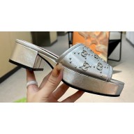 Gucci Heel 4cm Platform 2.5cm Interlocking G studs slide sandals Silver 2023