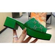 Gucci Heel 4cm Platform 2.5cm Interlocking G studs slide sandals Green 2023