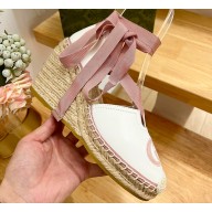 Gucci Heel 9.5cm platform Leather espadrilles with ribbon tie 725836 White/Pink 2023