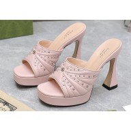 Gucci Heel 11cm Platform 2.5cm Studs slide sandals 723404 Pink 2023