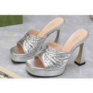 Gucci Heel 11cm Platform 2.5cm Studs slide sandals 723404 Metallic Silver 2023