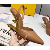 Fendi First Heel 9.5cm leather high-heeled slingbacks Brown 2023