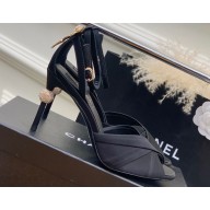 Chanel Heel 3.5cm Crystal Bow Satin Pumps Black 2023