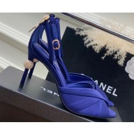 Chanel Heel 3.5cm Crystal Bow Satin Pumps Blue 2023