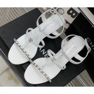 Chanel Heel 2cm Chain Lambskin Sandals G39645 White 2023