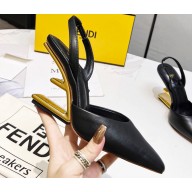 Fendi First Heel 9.5cm leather high-heeled slingbacks Black 2023