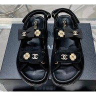 Chanel CC Logo Beach Sandals G40138 Velvet Black 2023