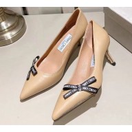 Jimmy Choo Heel 6.5cm Romy Nappa Leather Pumps Beige with Jimmy Choo Bow 2023