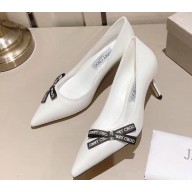 Jimmy Choo Heel 6.5cm Romy Nappa Leather Pumps White with Jimmy Choo Bow 2023