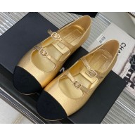 Chanel Lambskin and Calfskin Mary Janes G39514 Metallic Gold 2023