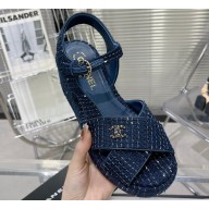 Chanel Iridescent Cotton Tweed Sandals G39918 Blue 2023