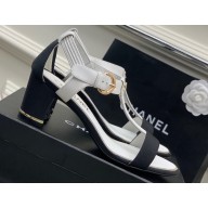 Chanel Heel 4.5cm Lambskin and Grosgrain Sandals White 2023