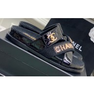 Chanel Heel 2cm Patent and Tweed Logo Mules Black 2023