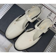 Chanel Heel 3cm Leather Round Toe Slingbacks White 2023
