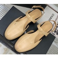 Chanel Heel 3cm Leather Round Toe Slingbacks Beige 2023