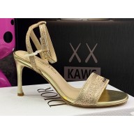 Dior Heel 8.5cm Cotton Embroidered with Strass Dway Sandals Gold 2023