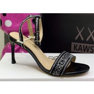 Dior Heel 8.5cm Cotton Embroidered with Strass Dway Sandals Black 2023