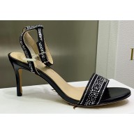 Dior Heel 7.5cm Cotton Embroidered with Strass Dway Sandals Black 2023
