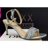 Dior Heel 7.5cm Cotton Embroidered with Strass Dway Sandals Silver 2023