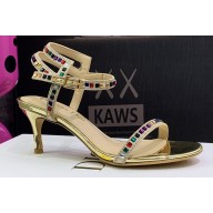 Dior Heel 6.5cm Embroidered with Multicolor Square Strass Gem Sandals Gold 2023