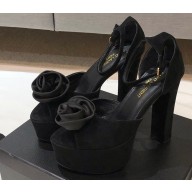 Saint Laurent Heel 13.5cm Platform 4cm jodie Sandals Rose Suede Black 2023