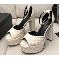 Saint Laurent Heel 13.5cm Platform 4cm jodie Sandals Quilted White 2023