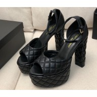 Saint Laurent Heel 13.5cm Platform 4cm jodie Sandals Quilted Black 2023