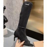Miu Miu Heel 5cm Stretch leather boots Suede Black 2023