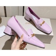 Jimmy Choo Heel 5cm Diamond Talura Soft Patent Leather Loafers Pink with Chain 2023