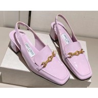 Jimmy Choo Heel 5cm Diamond Talura Soft Patent Leather Sling Back Pumps Pink with Chain 2023