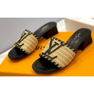 Louis Vuitton Heel 4cm Raffia Mules Black 2023