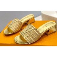 Louis Vuitton Heel 4cm Raffia Mules Gold 2023