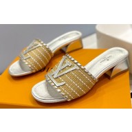 Louis Vuitton Heel 4cm Raffia Mules Silver 2023