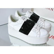 Valentino Heel 6cm platform Rockstud Untitled sneakers in calfskin White/Crystals Black 2023