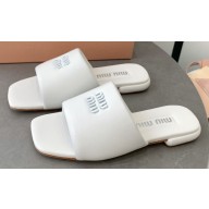 Miu Miu Metal lettering logo Leather Flat sandals White 2023