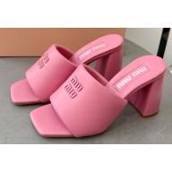 Miu Miu Heel 8.5cm Metal lettering logo Leather sandals Pink 2023