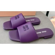 Miu Miu Metal lettering logo Leather Flat sandals Purple 2023