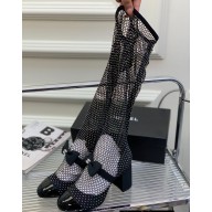 Chanel Heel 9cm Resille, Strass, Kid Suede & Patent Calfskin Black Mary Janes G40105 2023