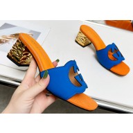 Cheap Sale Gucci Heel 5cm Interlocking G cut-out sandals suede Orange/Blue 2023