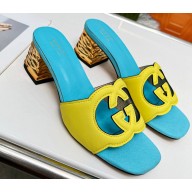 Cheap Sale Gucci Heel 5cm Interlocking G cut-out sandals suede Blue/Yellow 2023