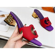Cheap Sale Gucci Heel 5cm Interlocking G cut-out sandals suede Purple/Red 2023