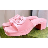 Cheap Sale Gucci Heel 5.5cm platform 2.5cm Interlocking G Rubber slide sandals Pink 2023