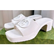 Cheap Sale Gucci Heel 5.5cm platform 2.5cm Interlocking G Rubber slide sandals White 2023