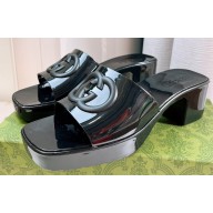 Cheap Sale Gucci Heel 5.5cm platform 2.5cm Interlocking G Rubber slide sandals Black 2023