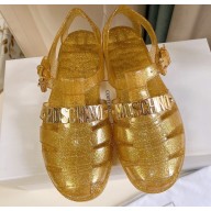 Cheap Sale Moschino Jelly PVC sandals Gold with Lettering logo 2023