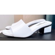 Chanel Heel 4.5cm Patent Calfskin Mules G38689 White 2023