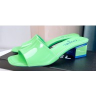 Chanel Heel 4.5cm Patent Calfskin Mules G38689 Green 2023