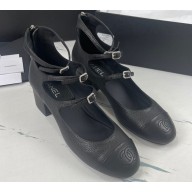 Chanel Heel 4.5cm Lambskin and Calfskin Mary Janes G39515 Grained Black 2023