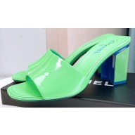 Chanel Heel 8cm Patent Calfskin Mules G38689 Green 2023
