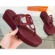 Cheap Sale Hermes Gipsy sandals in Nappa leather with platform Burgundy 2023